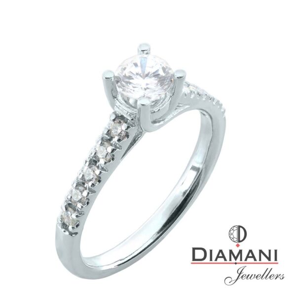 0.70ctw. Round cut Solitaire, Accented Diamond Ring in Platinum | DIAMANI Jewellers