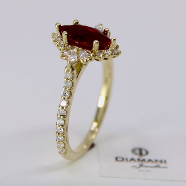 14KY Gold LABGrown Ruby and Diamond Halo-Style Engagement Ring | DIAMANI Jewellers