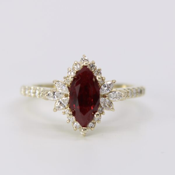 14KY Gold LABGrown Ruby and Diamond Halo-Style Engagement Ring | DIAMANI Jewellers - Image 2