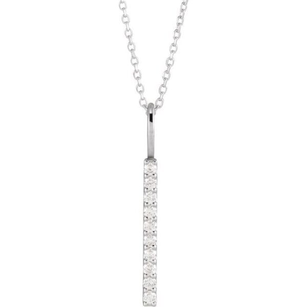 1_ 14K White 1/6 CTW Natural Diamond Vertical Bar 16-18" Necklace