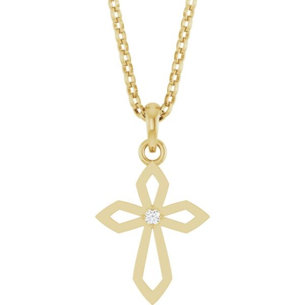 1_ 14K Yellow .02 CT Natural Diamond Cross 18" Necklace