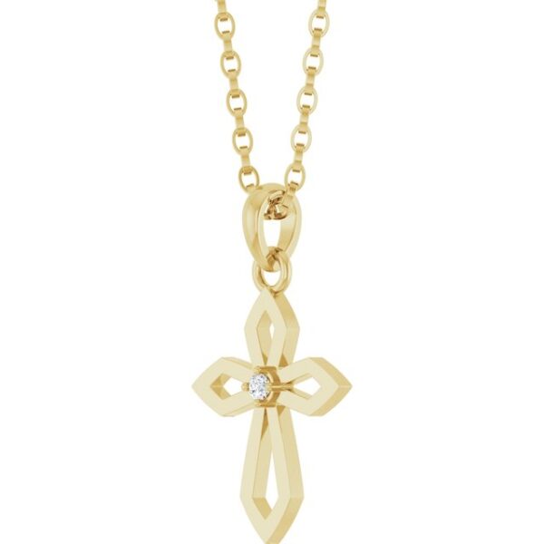 2_ 14K Yellow .02 CT Natural Diamond Cross 18" Necklace