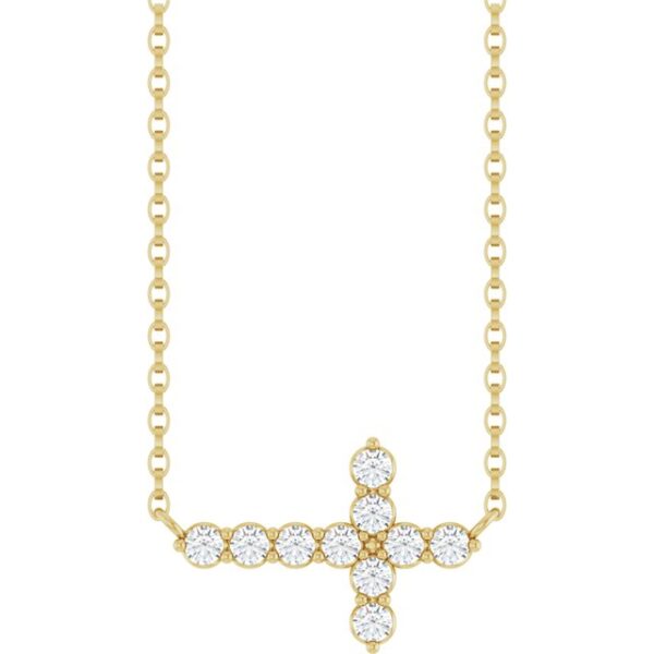 1_ 14K Yellow 1/3 CTW Natural Diamond Sideways Cross 18" Necklace