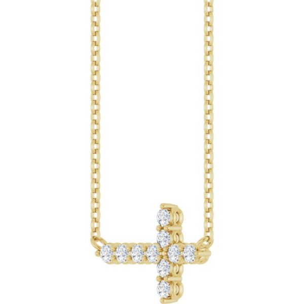 2_ 14K Yellow 1/3 CTW Natural Diamond Sideways Cross 18" Necklace