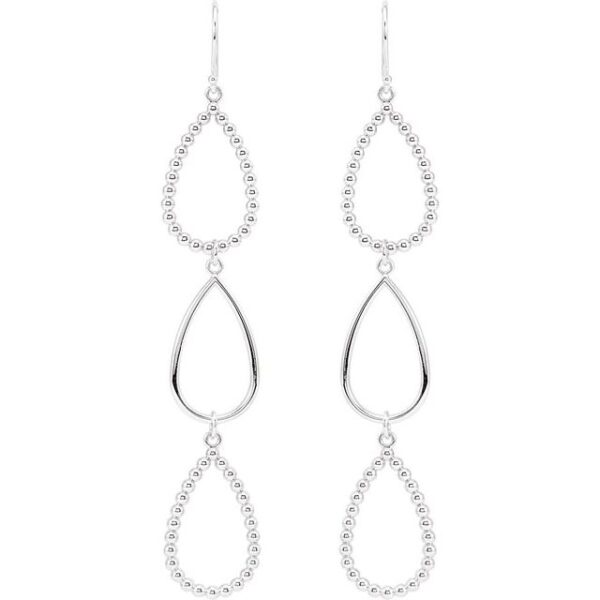 1_ Sterling Silver 78x13.5 mm Beaded Open Silhouette Dangle Earrings