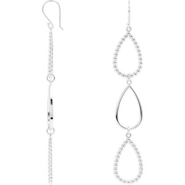 2_ Sterling Silver 78x13.5 mm Beaded Open Silhouette Dangle Earrings