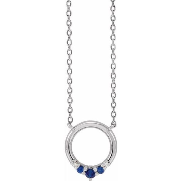 1_ 14K White Natural Blue Sapphire & .06 CTW Natural Diamond Circle 18" Necklace