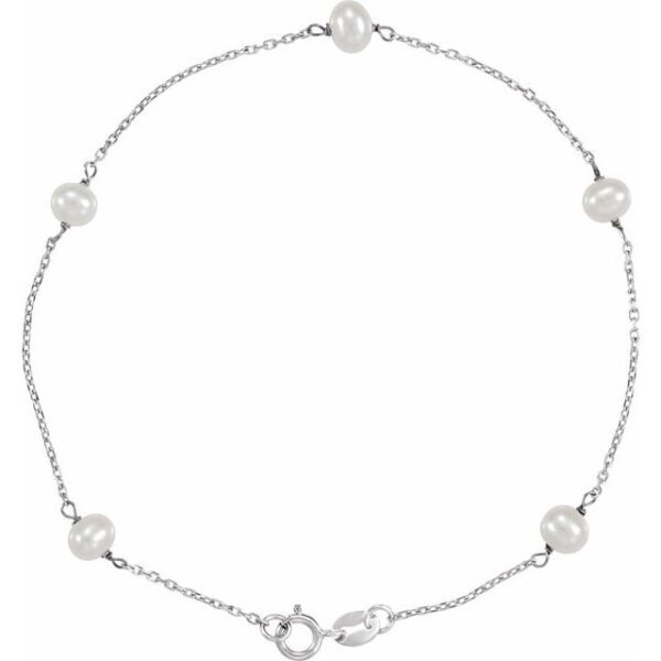 1_ 14K White Cultured White Freshwater Pearl 5-Station 7" Bracelet