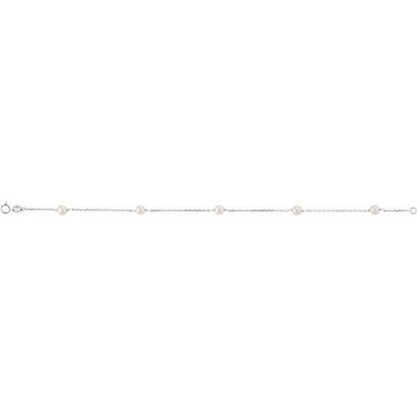 2_ 14K White Cultured White Freshwater Pearl 5-Station 7" Bracelet