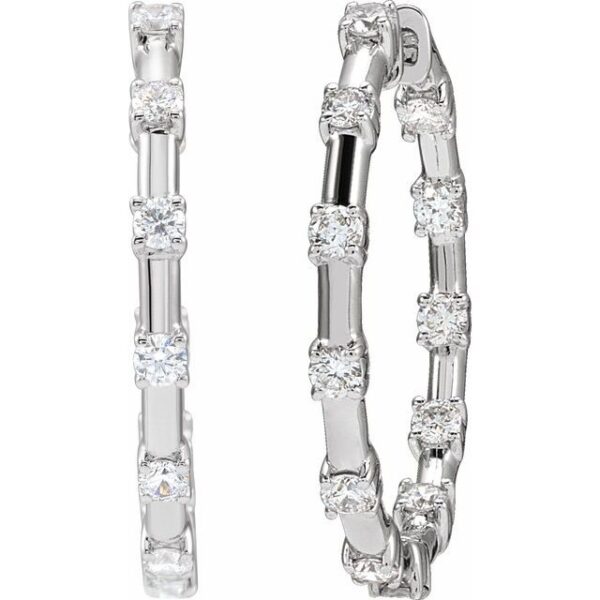 2_ 14K White 1 CTW Lab-Grown Diamond Inside-Outside 25.1 mm Hoop Earrings