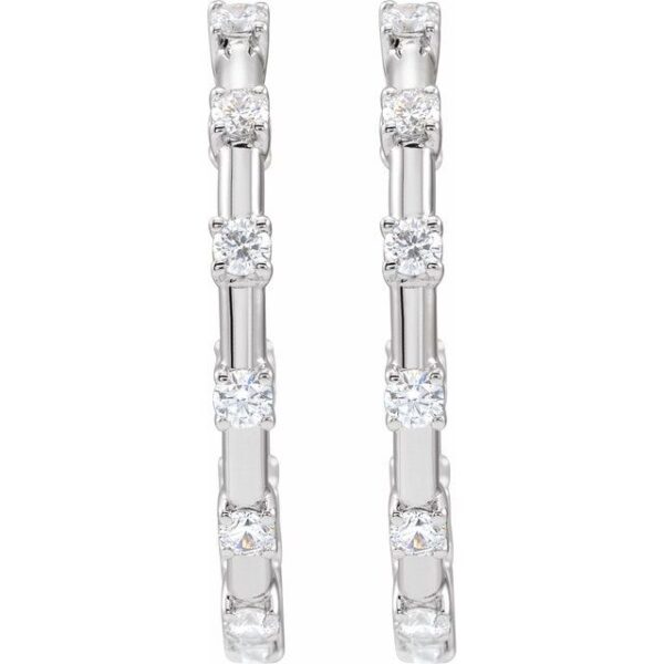 3_ 14K White 1 CTW Lab-Grown Diamond Inside-Outside 25.1 mm Hoop Earrings