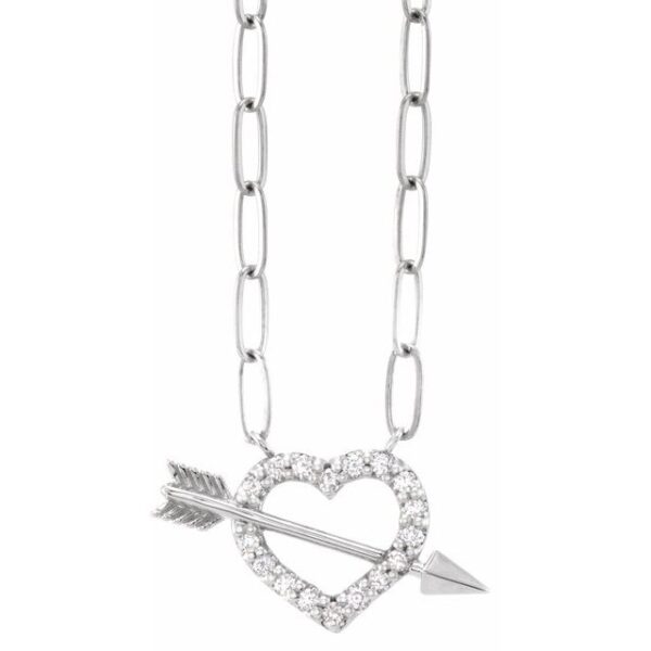 1_ 14K White 1/8 CTW Natural Diamond Heart & Arrow 16" Necklace