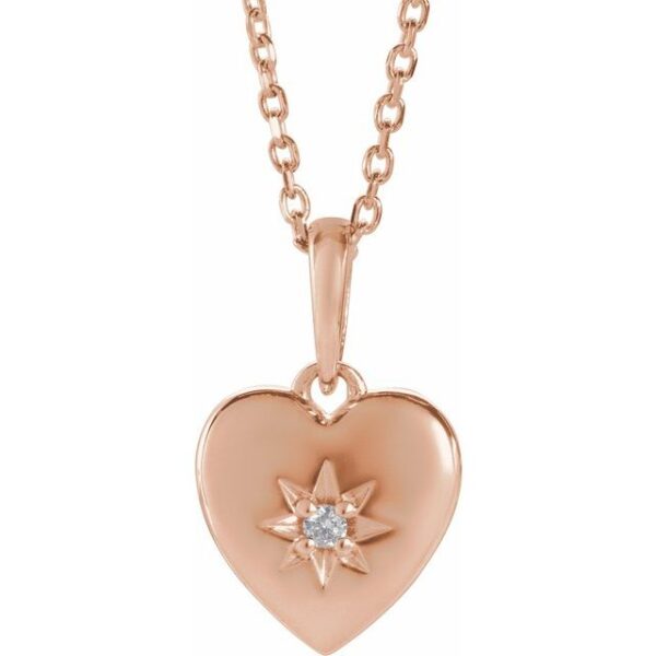 1_ 14K Rose .015 CT Natural Diamond Heart 16-18" Necklace