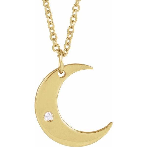 1_ 14K Yellow .01 CT Natural Diamond Crescent Moon 16-18" Necklace