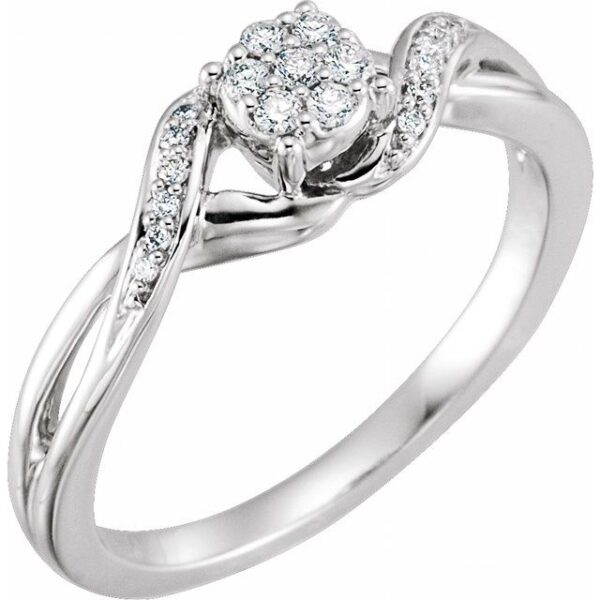 1_ 10K White 1/8 CTW Natural Diamond Cluster Promise Ring