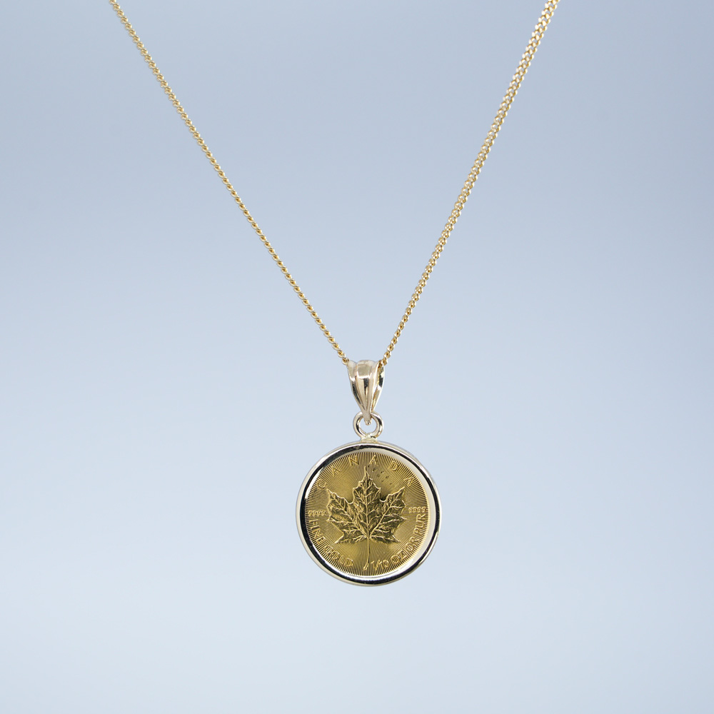 1/10 Oz; 24K Gold Canadian Maple Leaf Coin, Necklace Option | DIAMANI Jewellers