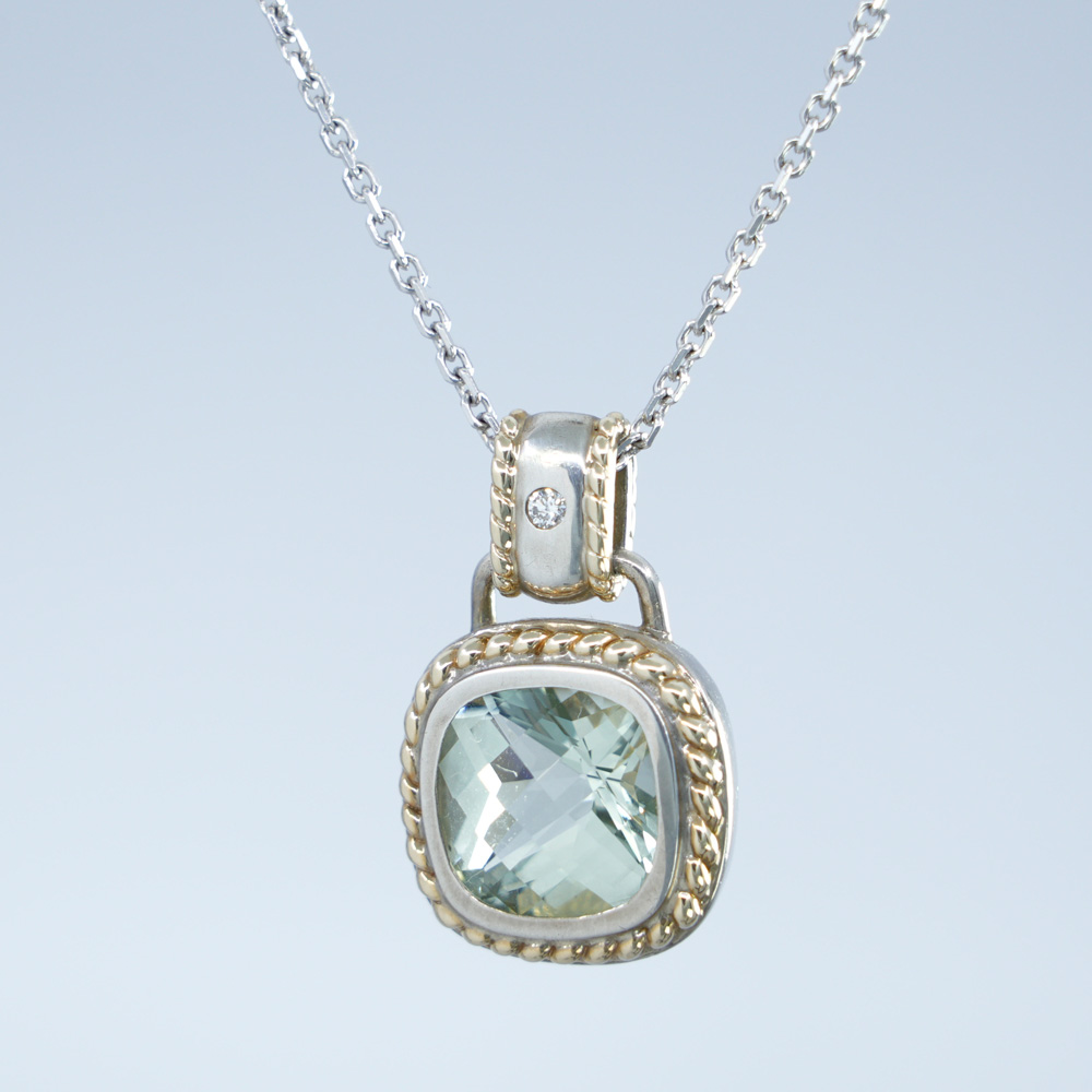 Sterling Silver/14K Gold Quartz Diamond Pendant | DIAMANI Jewellers