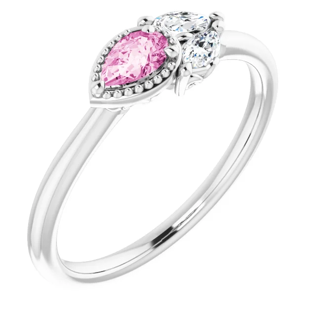 14K White Natural Pink Sapphire & 1/6 CTW Natural Diamond Ring | DIAMANI Jewellers