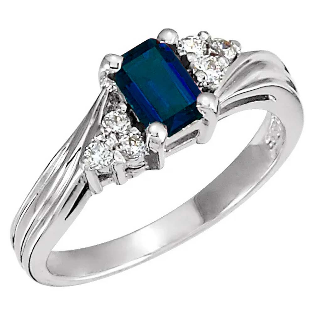 14K White Gold 5x3 mm Emerald Cut Sapphire Accented Diamond Ring | DIAMANI Jewellers