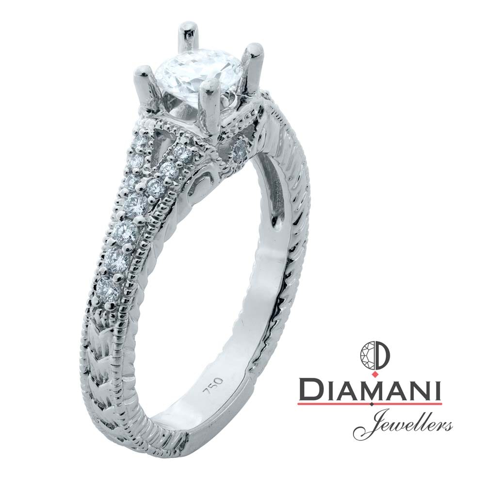 Vintage Style Round cut Solitaire, Accented Diamond Ring in Gold | DIAMANI Jewellers