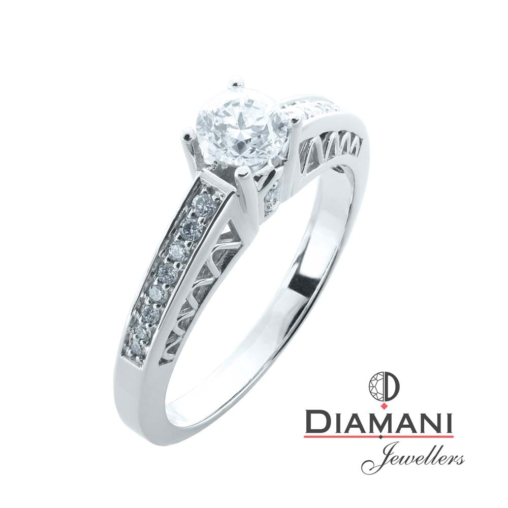 0.56ctw. Solitaire: Cathedral Style, Accented Round Diamond Ring in Gold | DIAMANI Jewellers