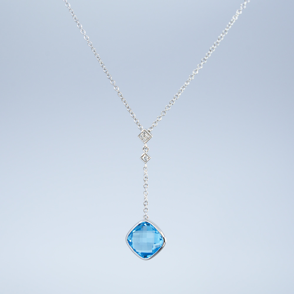 14K White Gold Topaz/Diamond Lariat Necklace | DIAMANI Jewellers