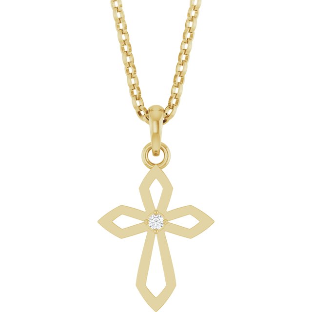 1_ 14K Yellow .02 CT Natural Diamond Cross 18" Necklace