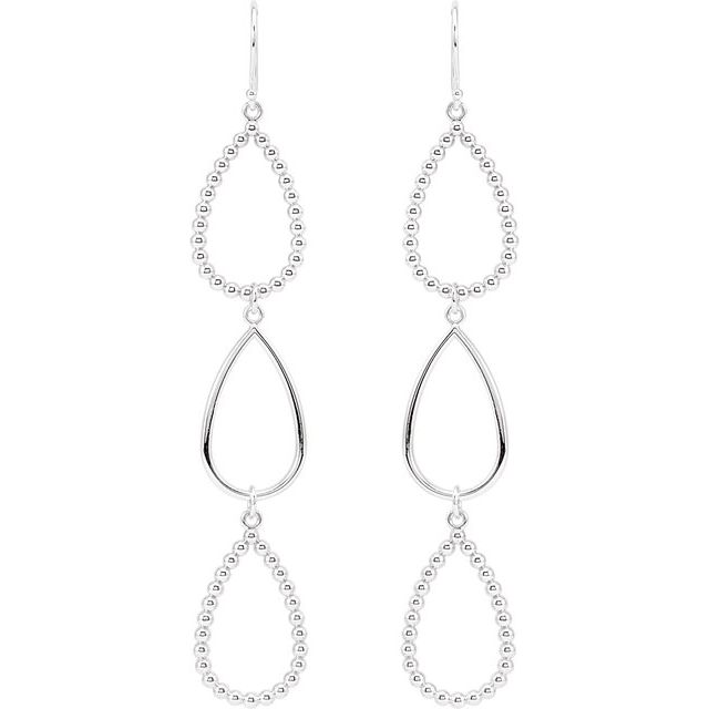 1_ Sterling Silver 78x13.5 mm Beaded Open Silhouette Dangle Earrings