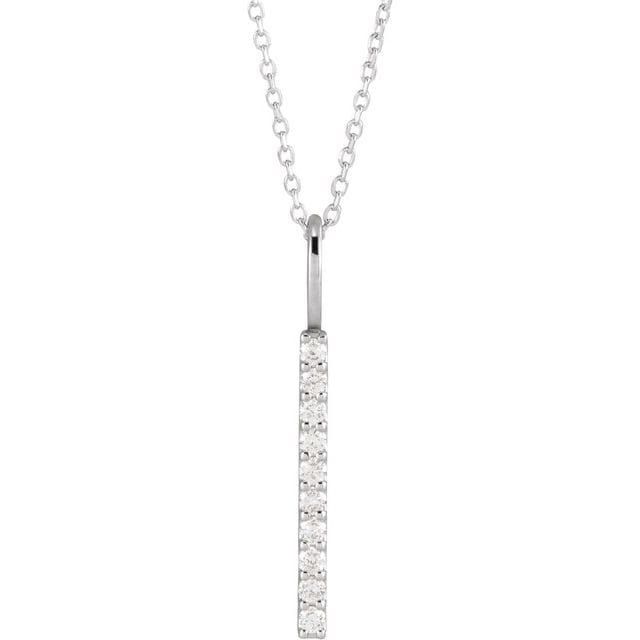 1_ 14K White 1/6 CTW Natural Diamond Vertical Bar 16-18" Necklace