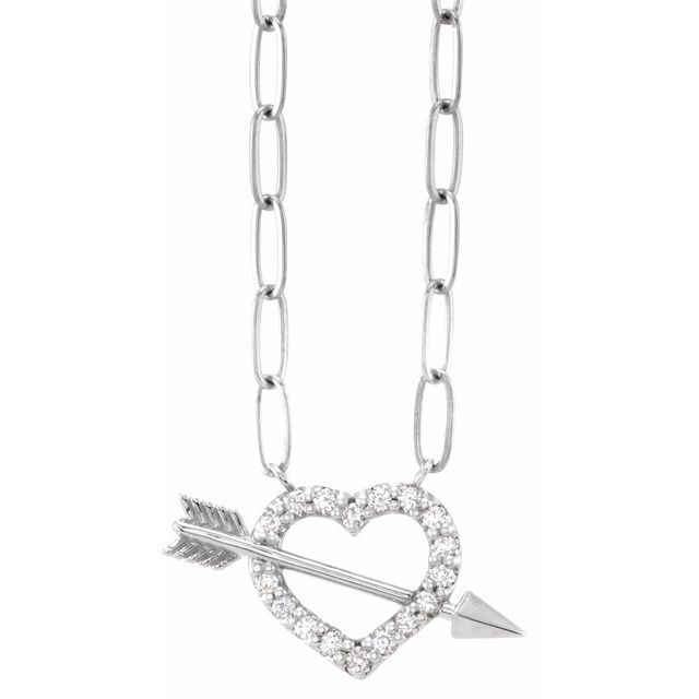 1_ 14K White 1/8 CTW Natural Diamond Heart & Arrow 16" Necklace