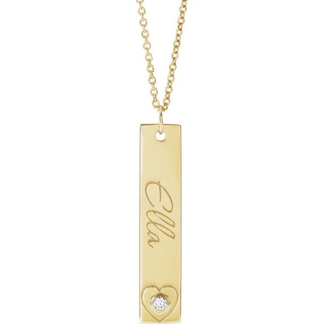 1_ 14K Yellow .03 CT Natural Diamond Engravable Heart 16-18" Necklace