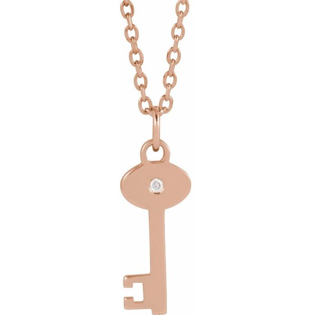 1_ 14K Rose .0025 CT Natural Diamond Key 16-18" Necklace