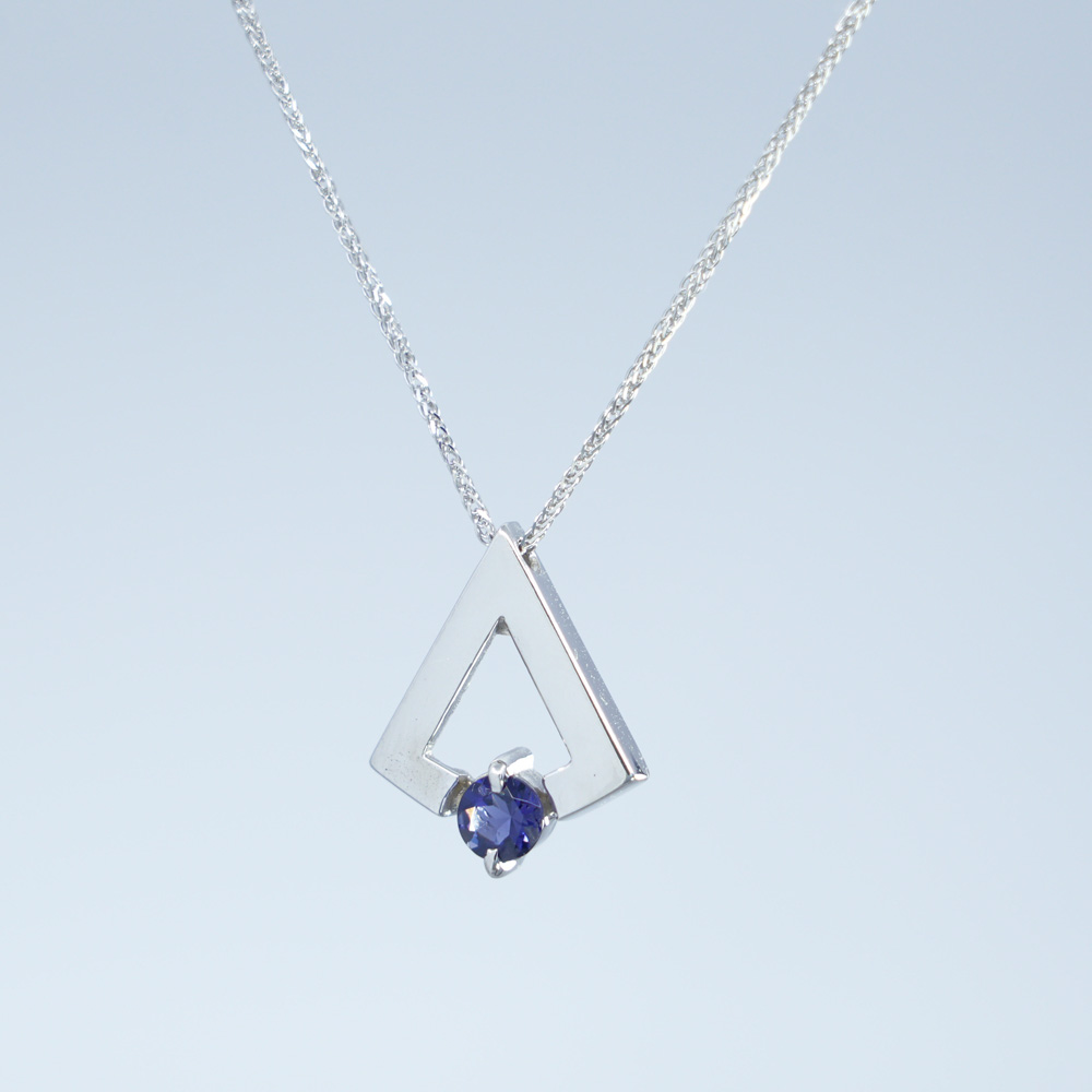 14K White Gold Iolite Triangular Pendant | DIAMANI Jewellers