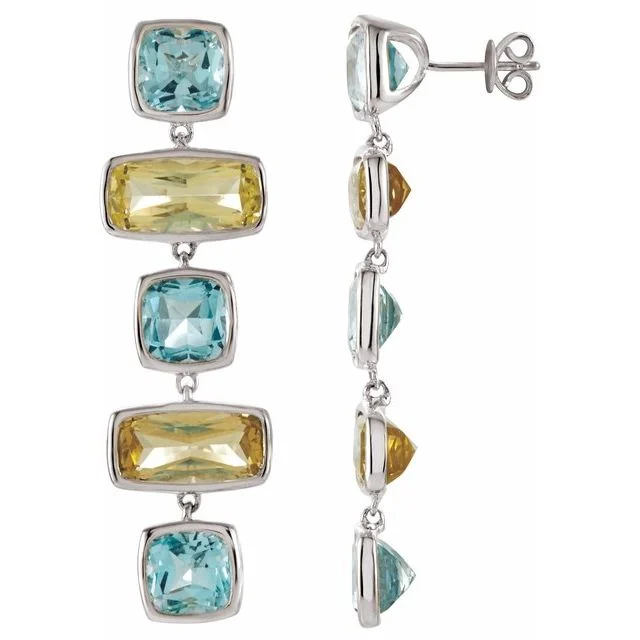 1_ Sterling Silver Natural Sky Blue Topaz & Natural Lime Quartz Earrings